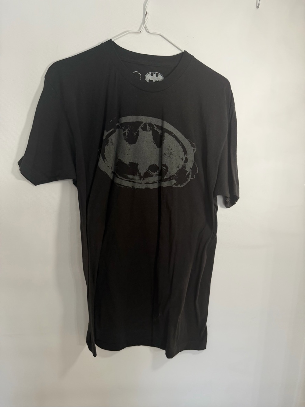 Batman Black Short-Sleeve Logo Tee with Gray Bat Emblem